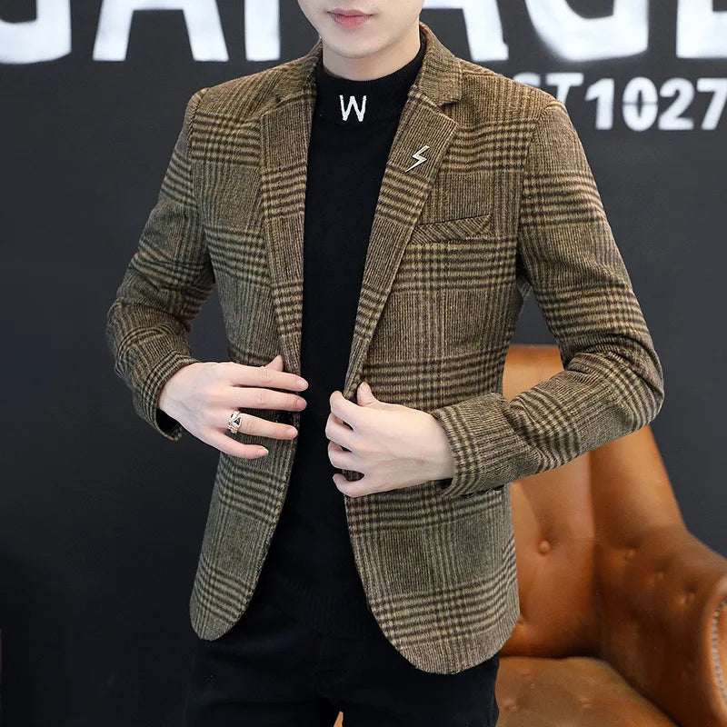 KIDWHXR Retro Plaid Casual Blazer