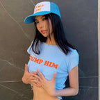 Broadcloth Letter Print Crew Neck Crop Top