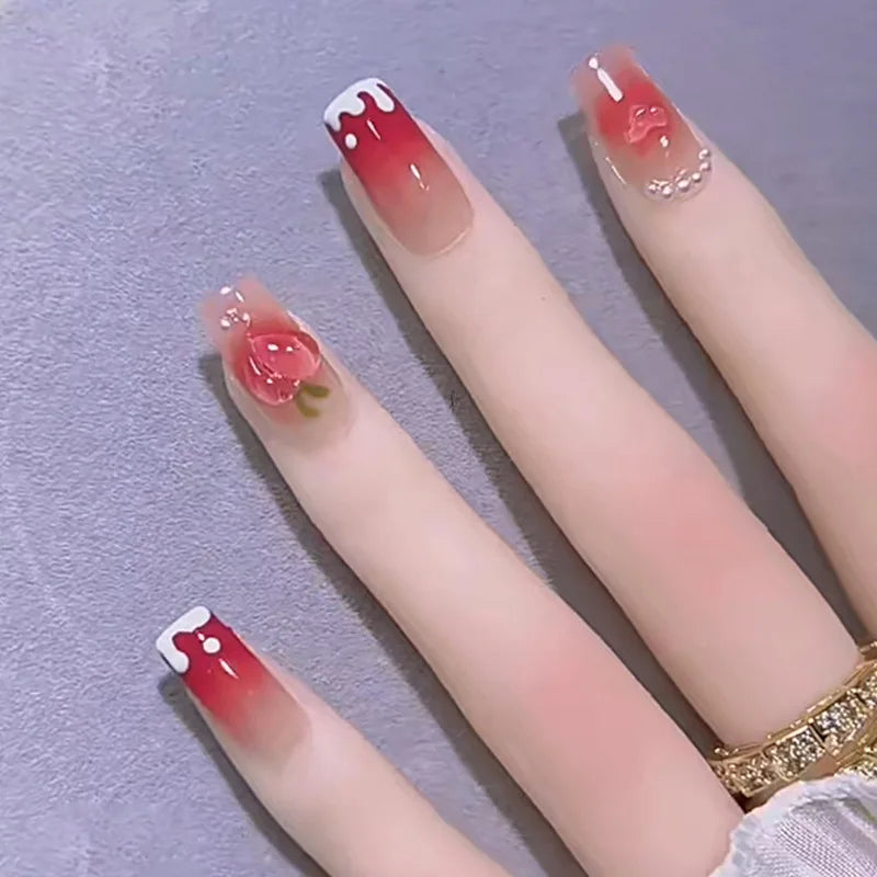 Gradient Wearing Fake Nails Long