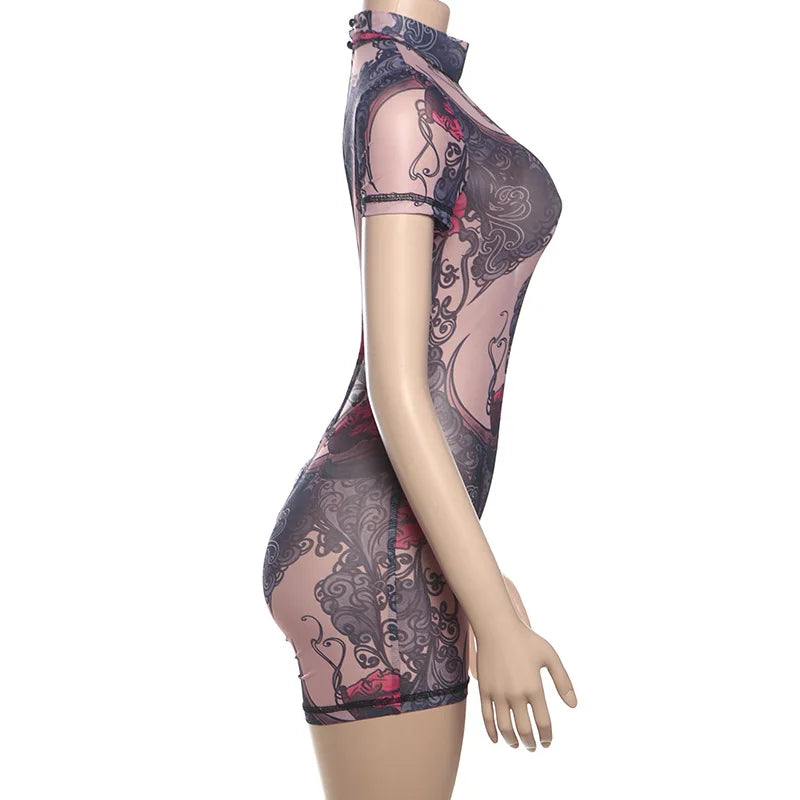 Sheer Mesh Backless Romper