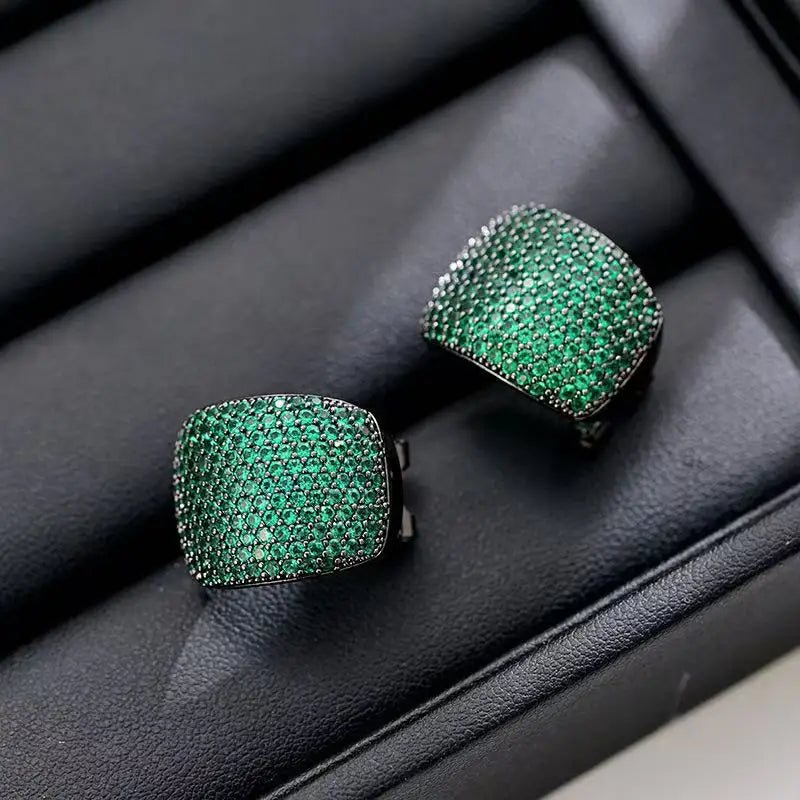 Geometric Zircon Clip Earrings
