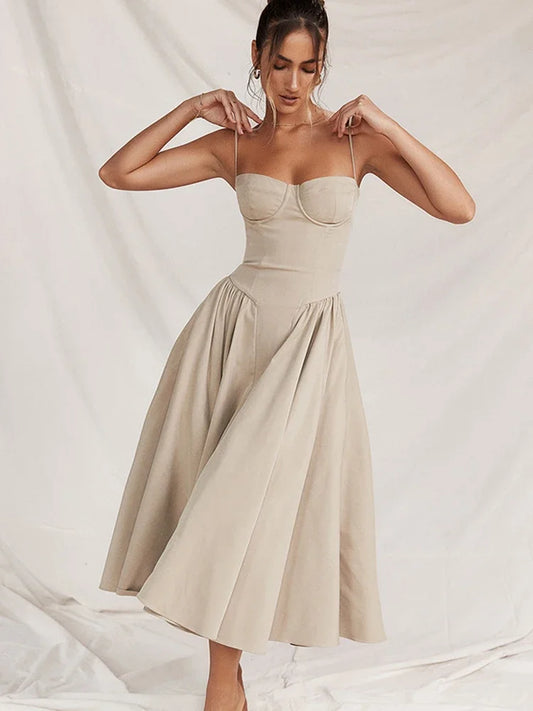 Elegant Spaghetti Strap Midi Dress