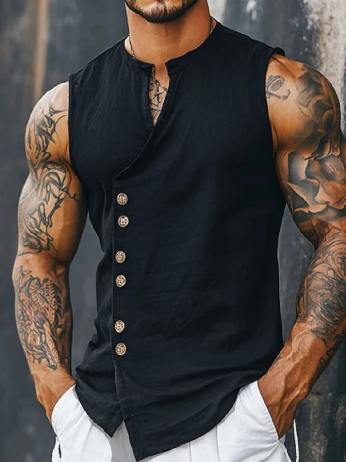 Linen Button-Front Tank Top