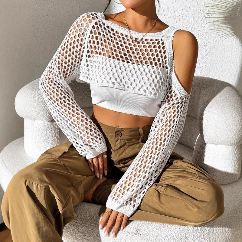 Hollow-Out Cropped Sweater