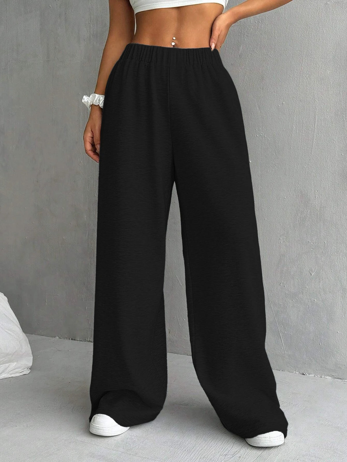 Solid Wide-Leg Ankle Pants