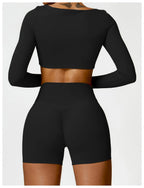 Nylon Solid Long Sleeve Two-Piece Yoga Set