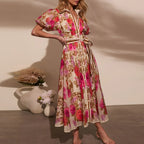Bohemian Floral Lace-Up Summer Dress