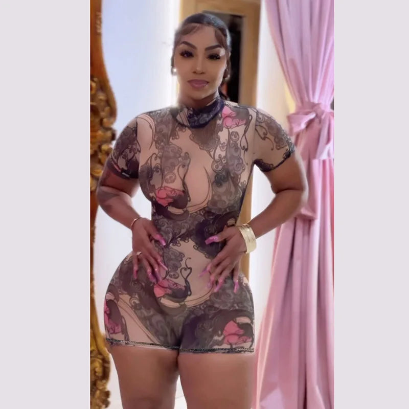 Sheer Mesh Backless Romper