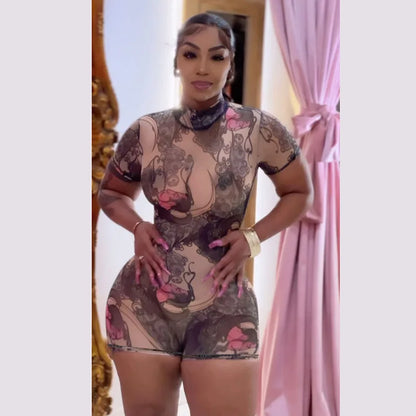 Sheer Mesh Backless Romper
