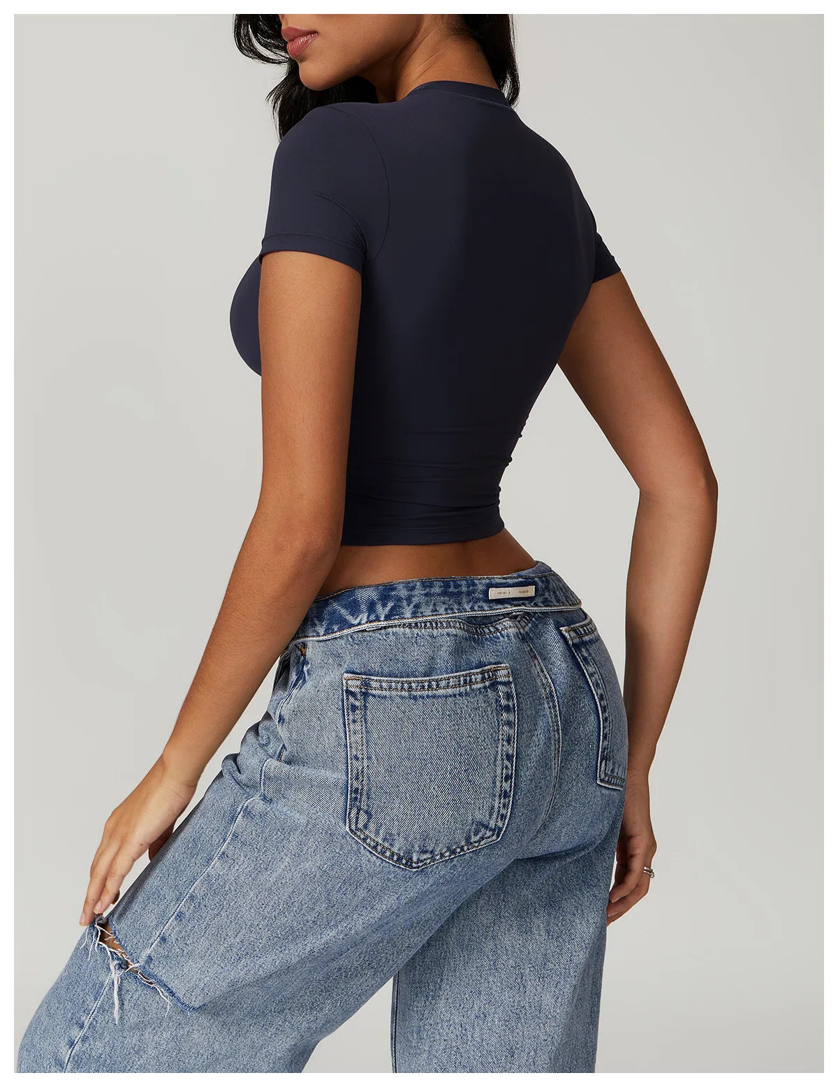 Nylon Short Sleeve True-To-Size Fit Crop Top