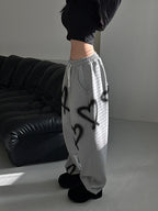 Heart Print Drawstring Wide-Leg Sweatpants