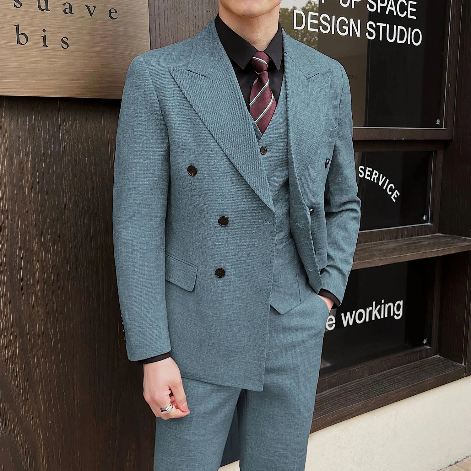 British Linen Slim Groom Suit Set
