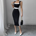 Square Collar Contrast Mini Dress