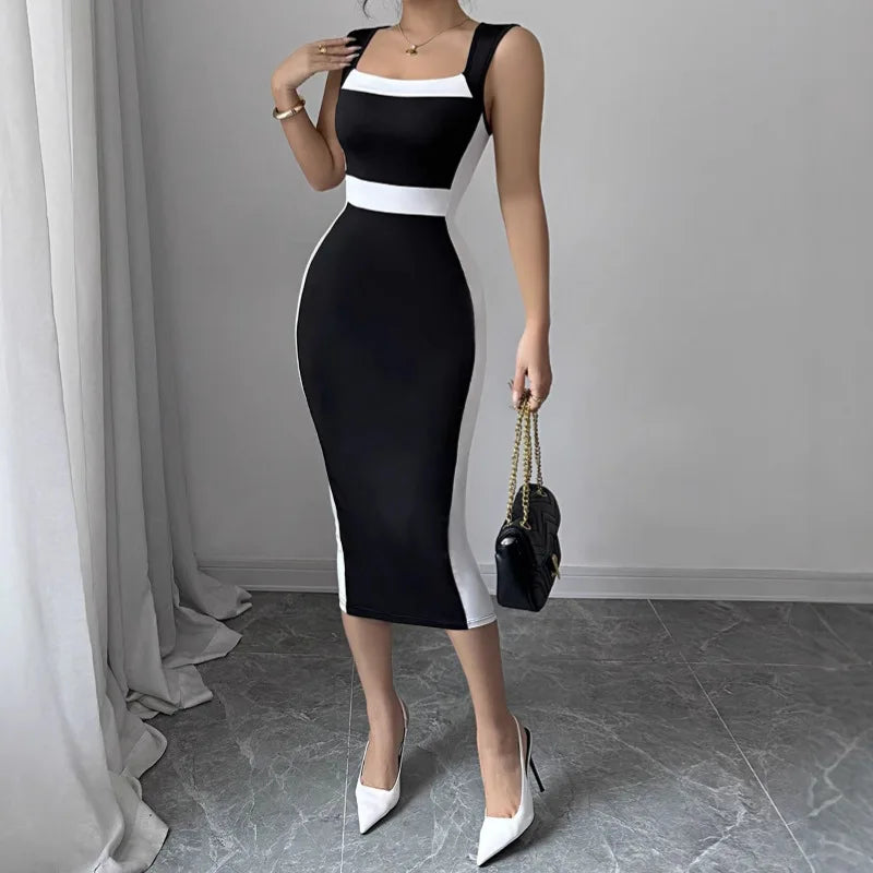 Square Collar Contrast Mini Dress