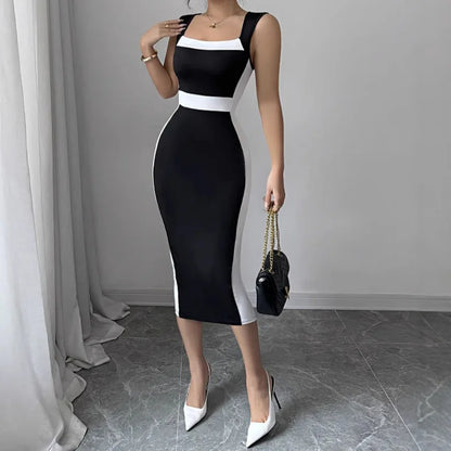 Square Collar Contrast Mini Dress