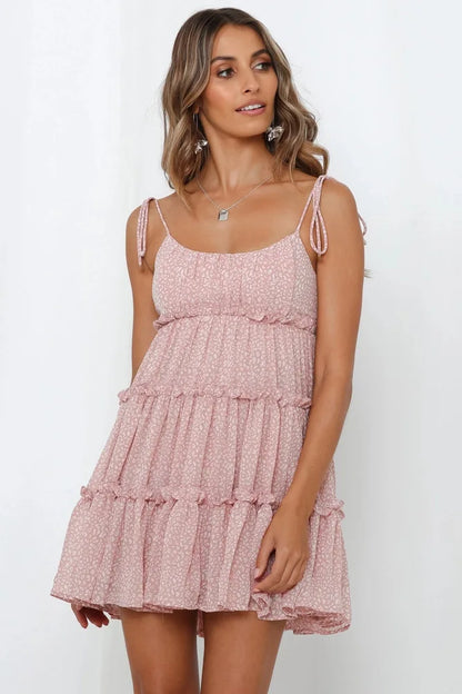 Vintage Floral Print Backless Mini Dress