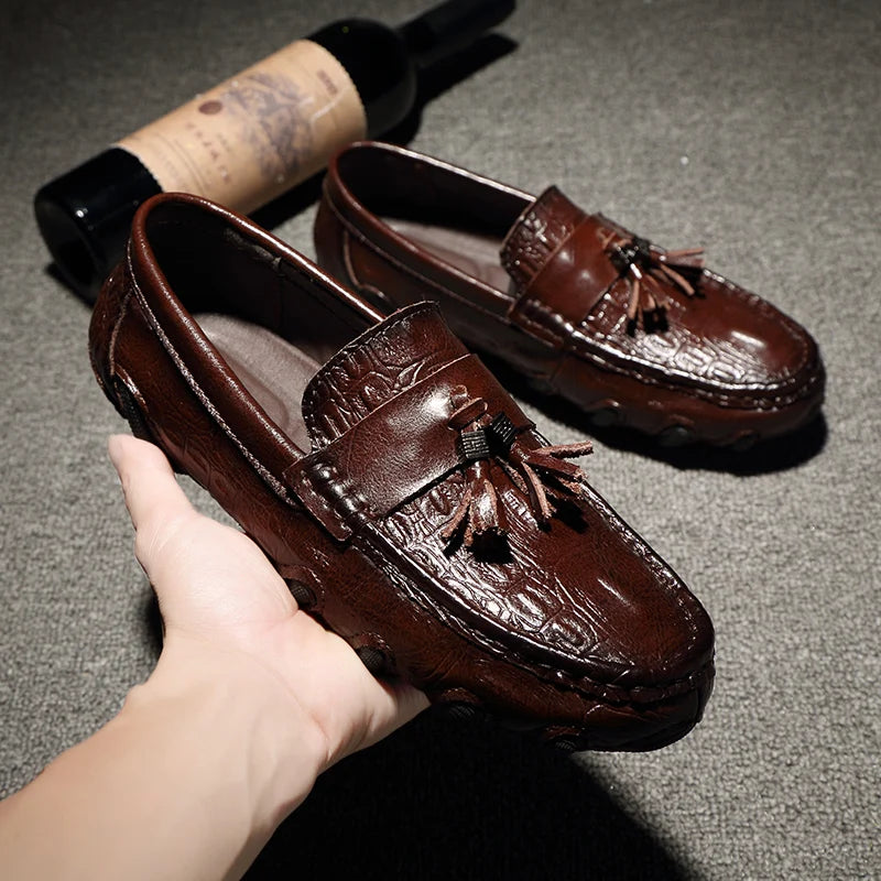 Crocodile Pattern Leather Loafers