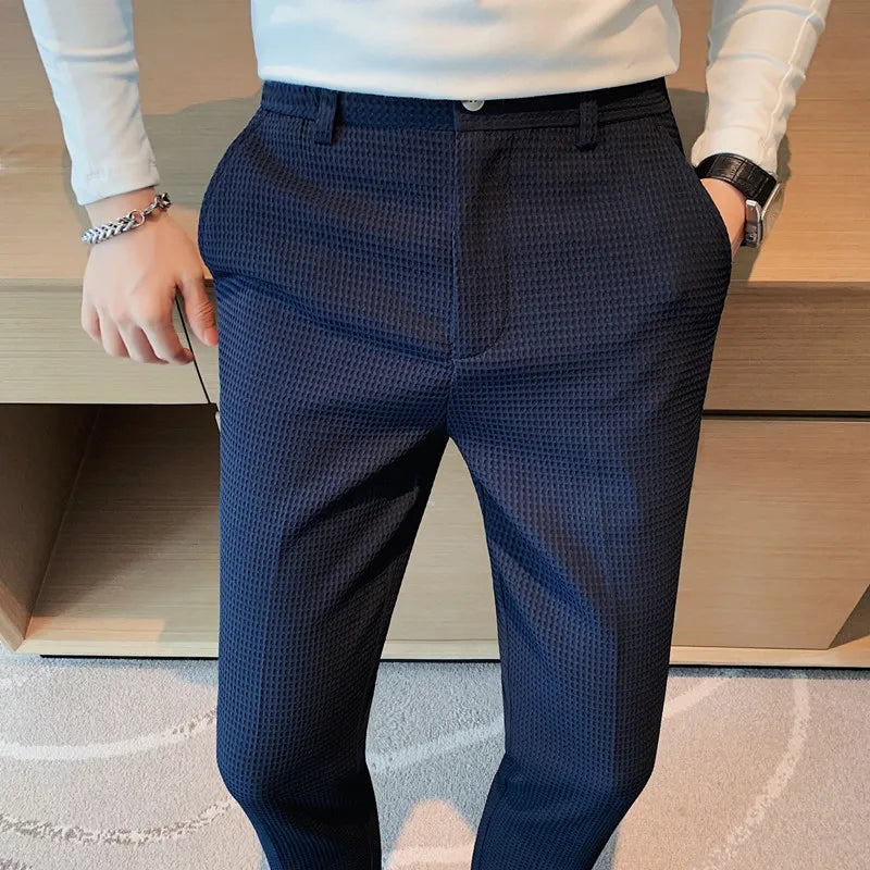 Waffle Stretch Slim Formal Trousers