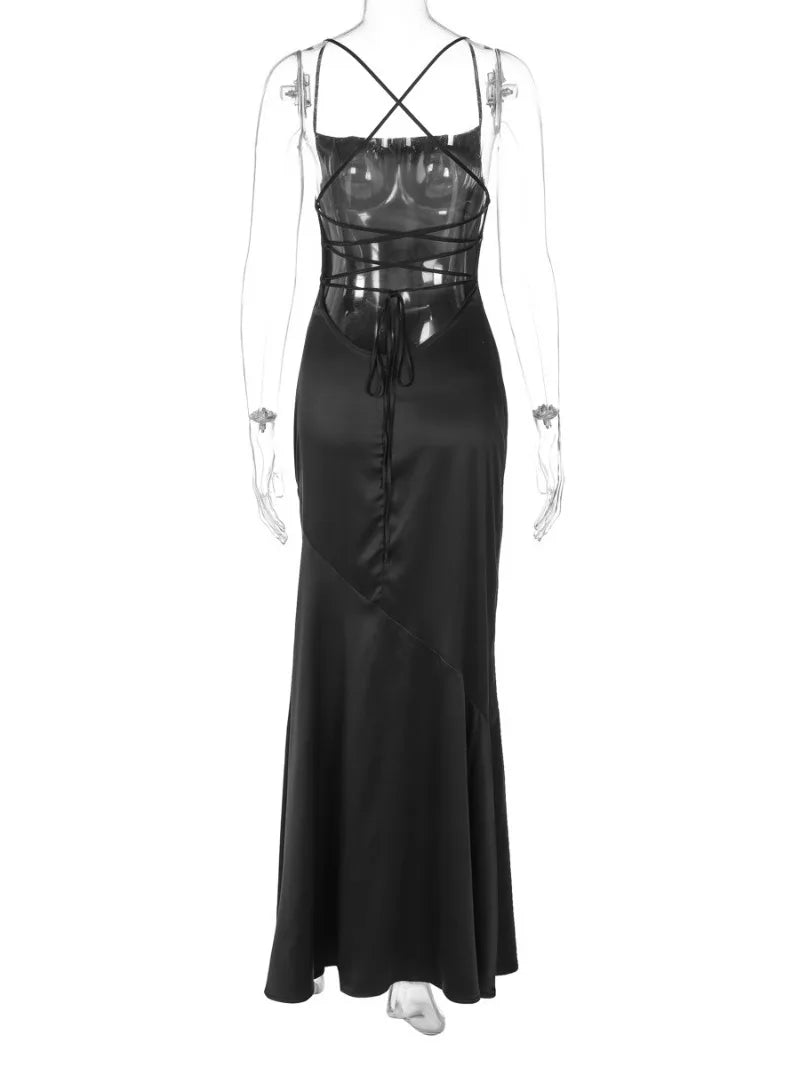 Black Satin Bandage Maxi Dress