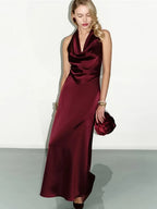 Satin Halter Bodycon Maxi Dress