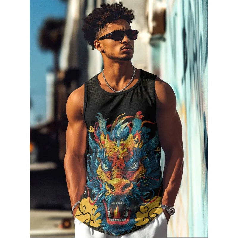 Chinese Dragon Print Tank Top