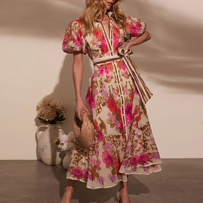 Bohemian Floral Lace-Up Summer Dress
