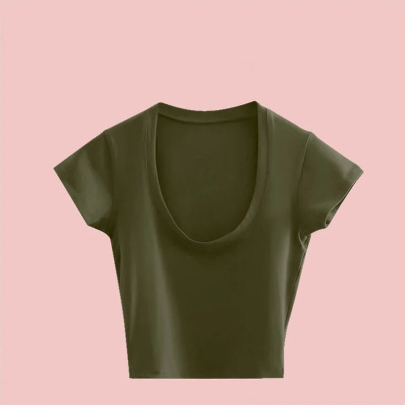 Broadcloth Solid Square Neck Slim Fit Crop Top