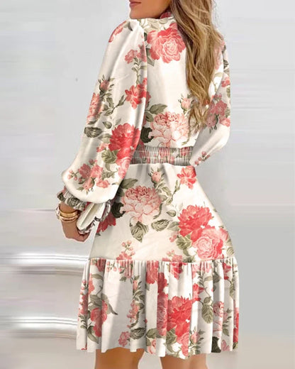 Autumn Floral Ruffle Dress
