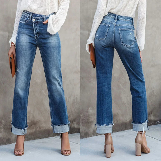Women Ripped Ankle Jeans