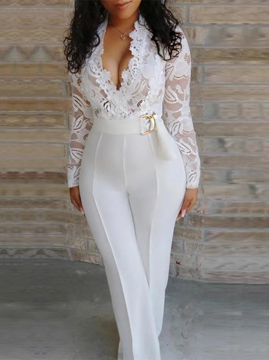 Lace Stitch Wide Jumpsuit