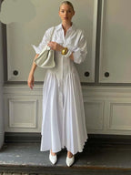 White Lapel Button Maxi Dress