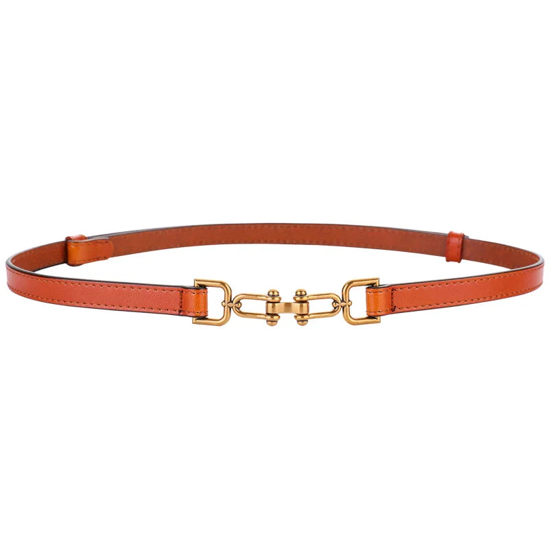 Korean Slim Genuine Leather Belt with Gold Buckle