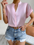 Jersey Solid Button Front Regular Fit Top