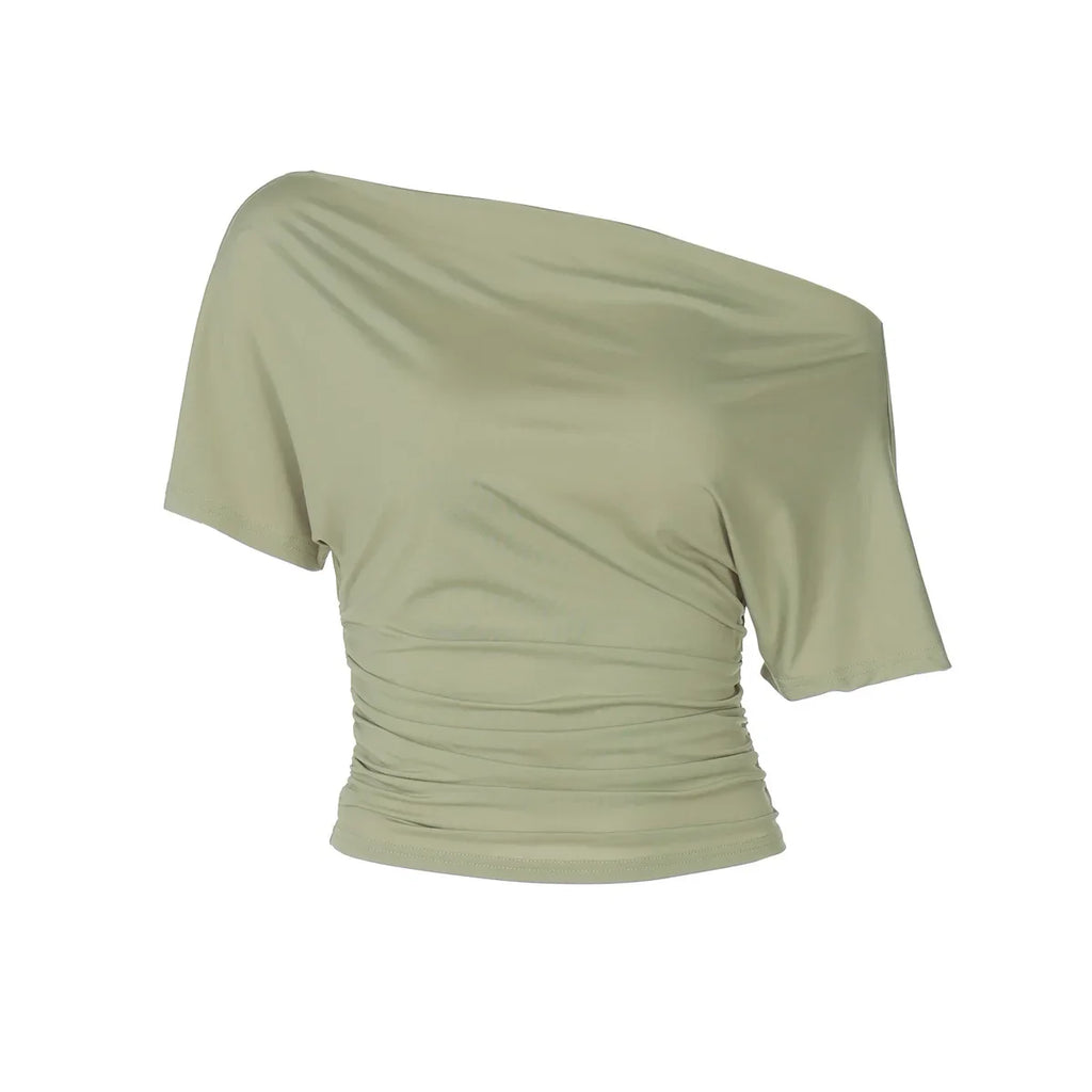 Polyester Solid Asymmetric Collar True-To-Size Fit Top