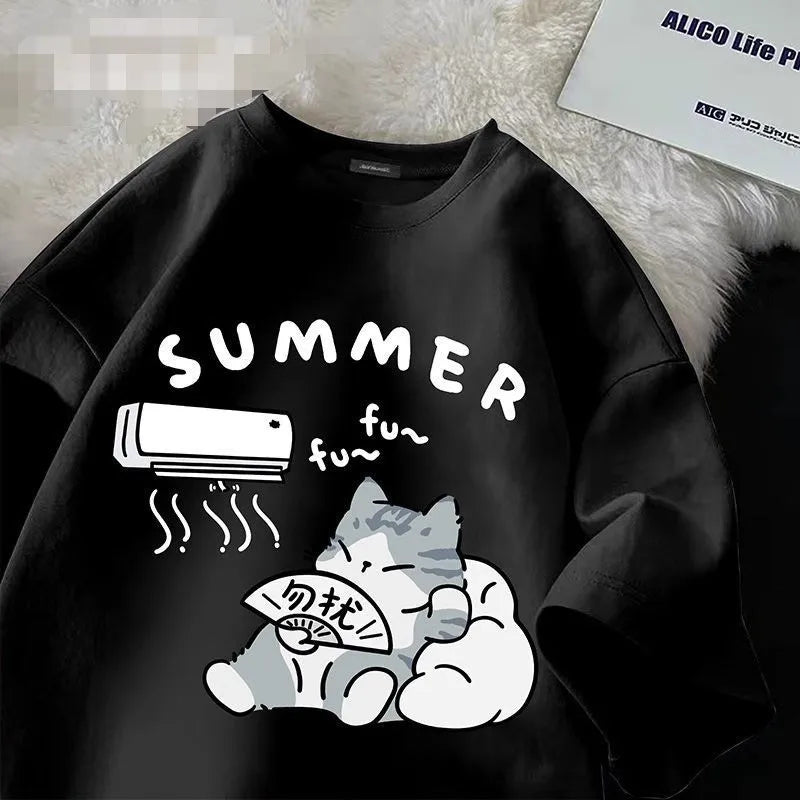 Women Summer Cartoon Print Shirt