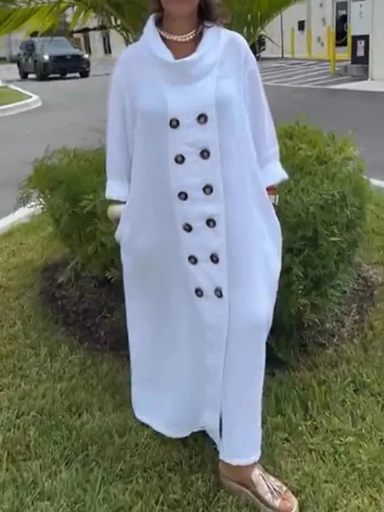 Buttoned High Neck Maxi Dress