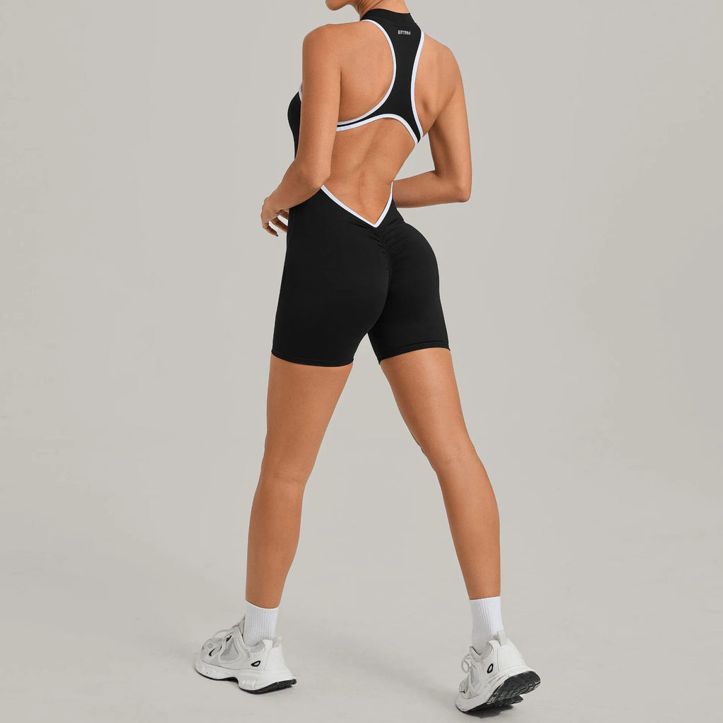 High-Stretch Knit Zip-Front Playsuit