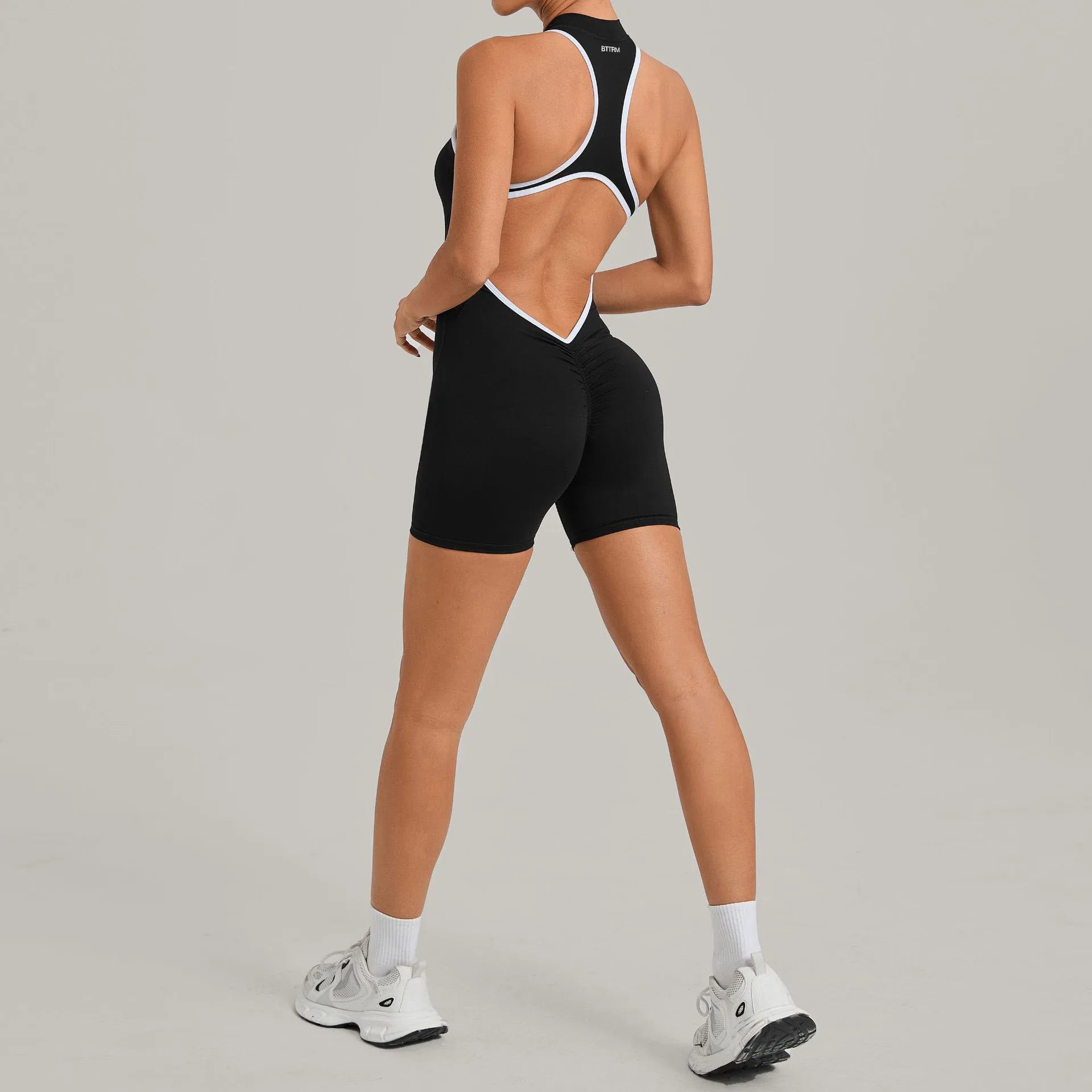 High-Stretch Knit Zip-Front Playsuit