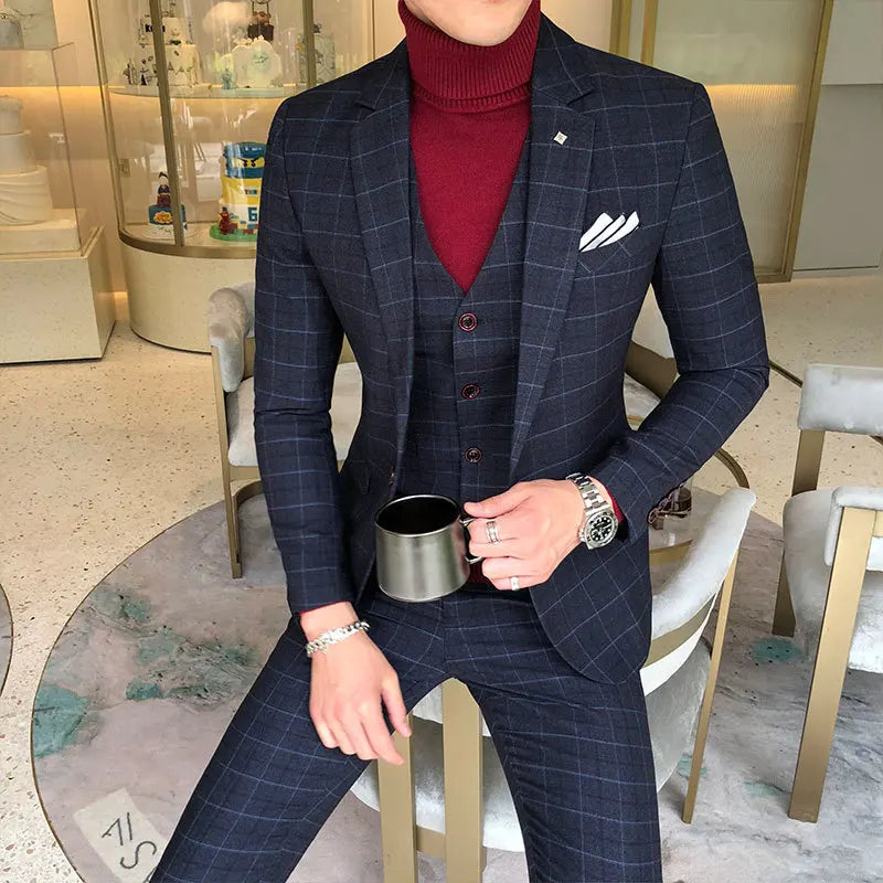 Luxury Check Three-Piece Office Suit