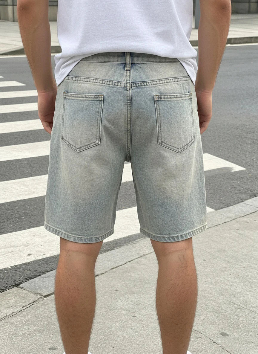 Light Wash Ripped Denim Shorts