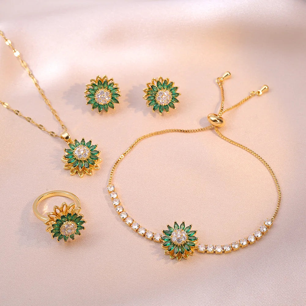 Double-Layer Sunflower Necklace Set