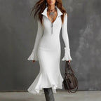 Zipper Lapel Fishtail Dress