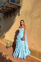 Halter Ruffle Chiffon Gown