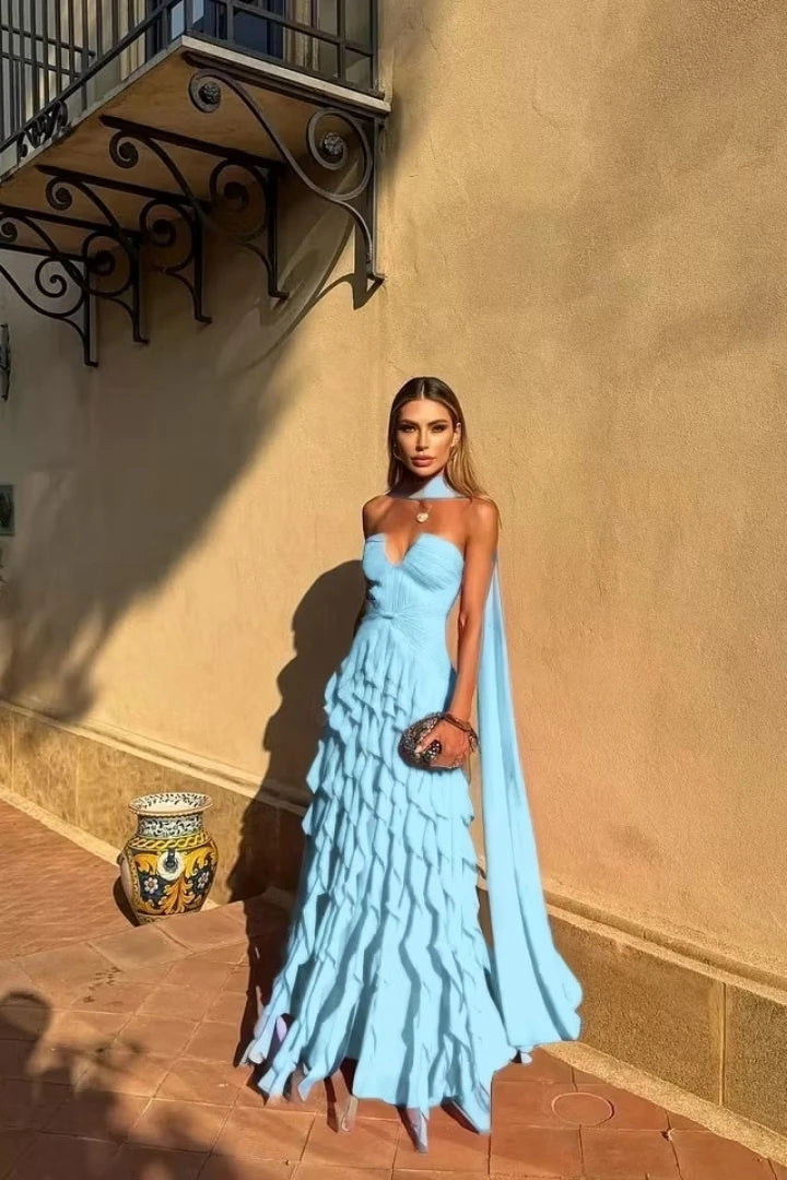 Halter Ruffle Chiffon Gown