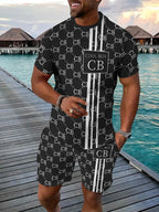Letter Print Elastic Waist Shorts Set