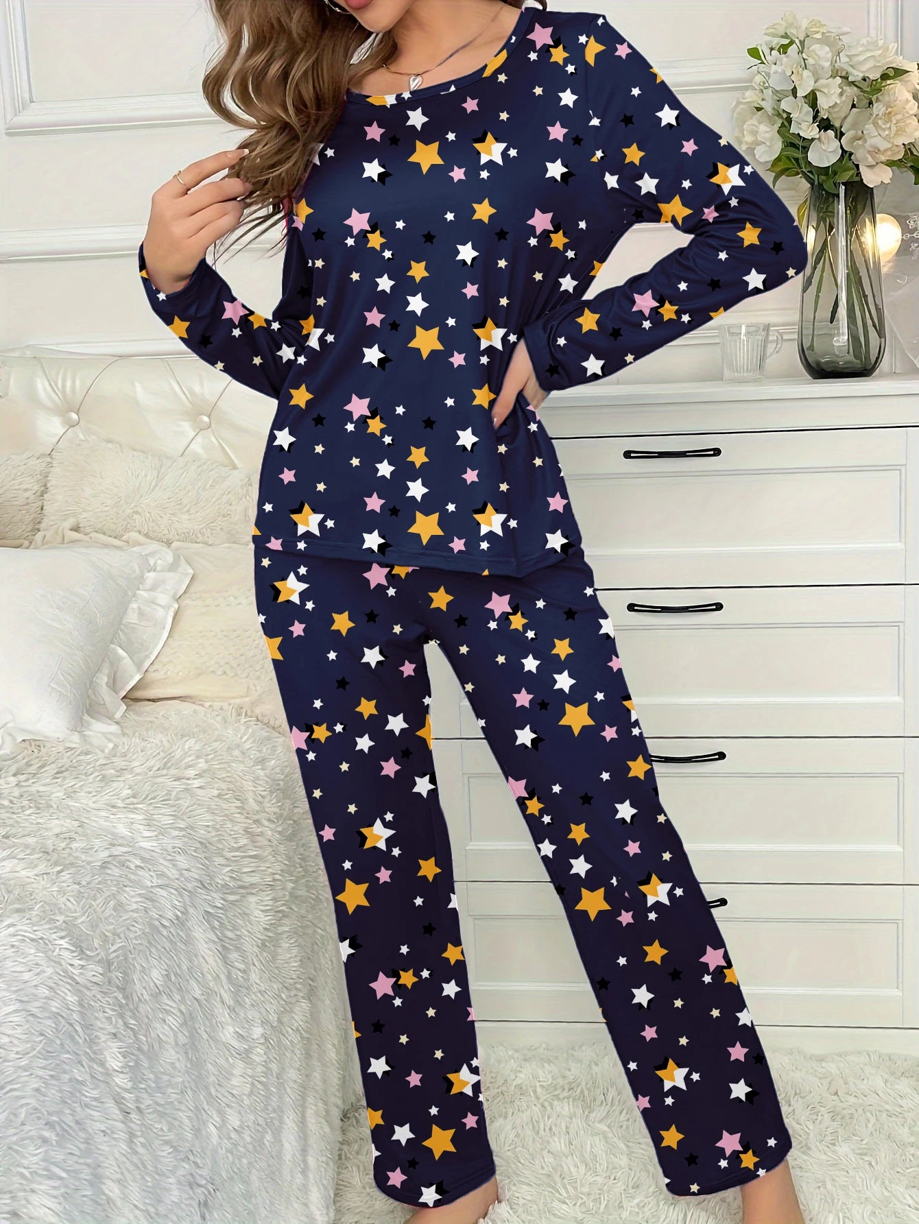 Cozy Geometric Thick Knit Pajama Set