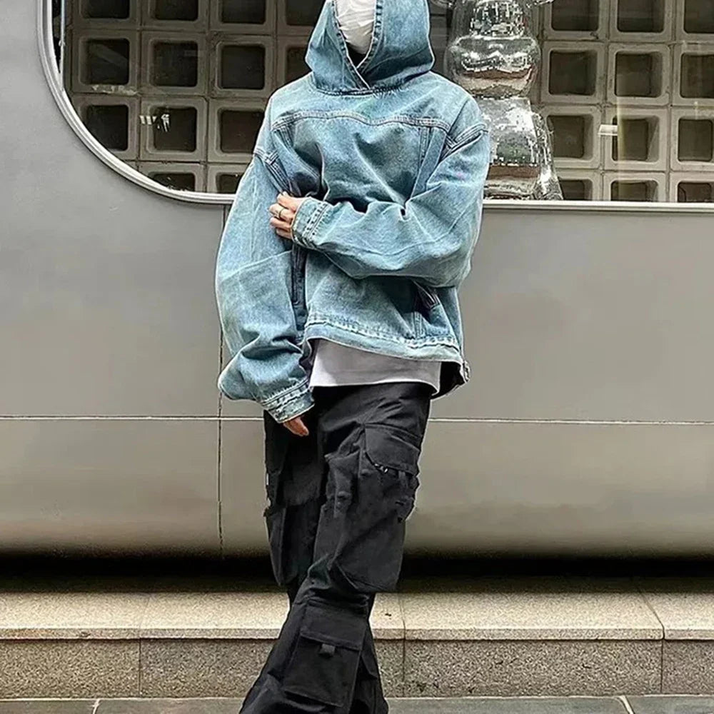 Distressed Denim Hoodie