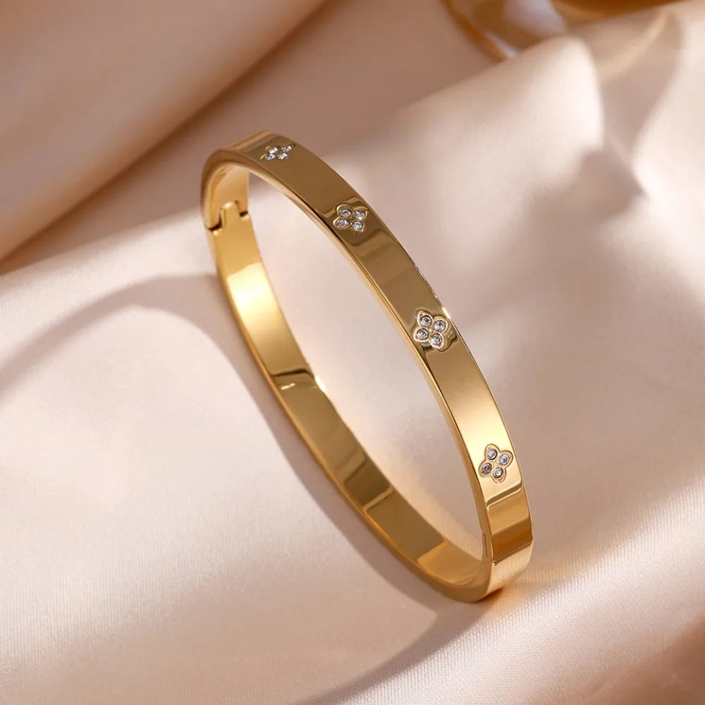 Floral Zircon Bangle Bracelet