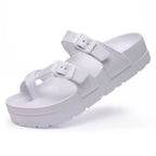 Women Buckle Platform Slides