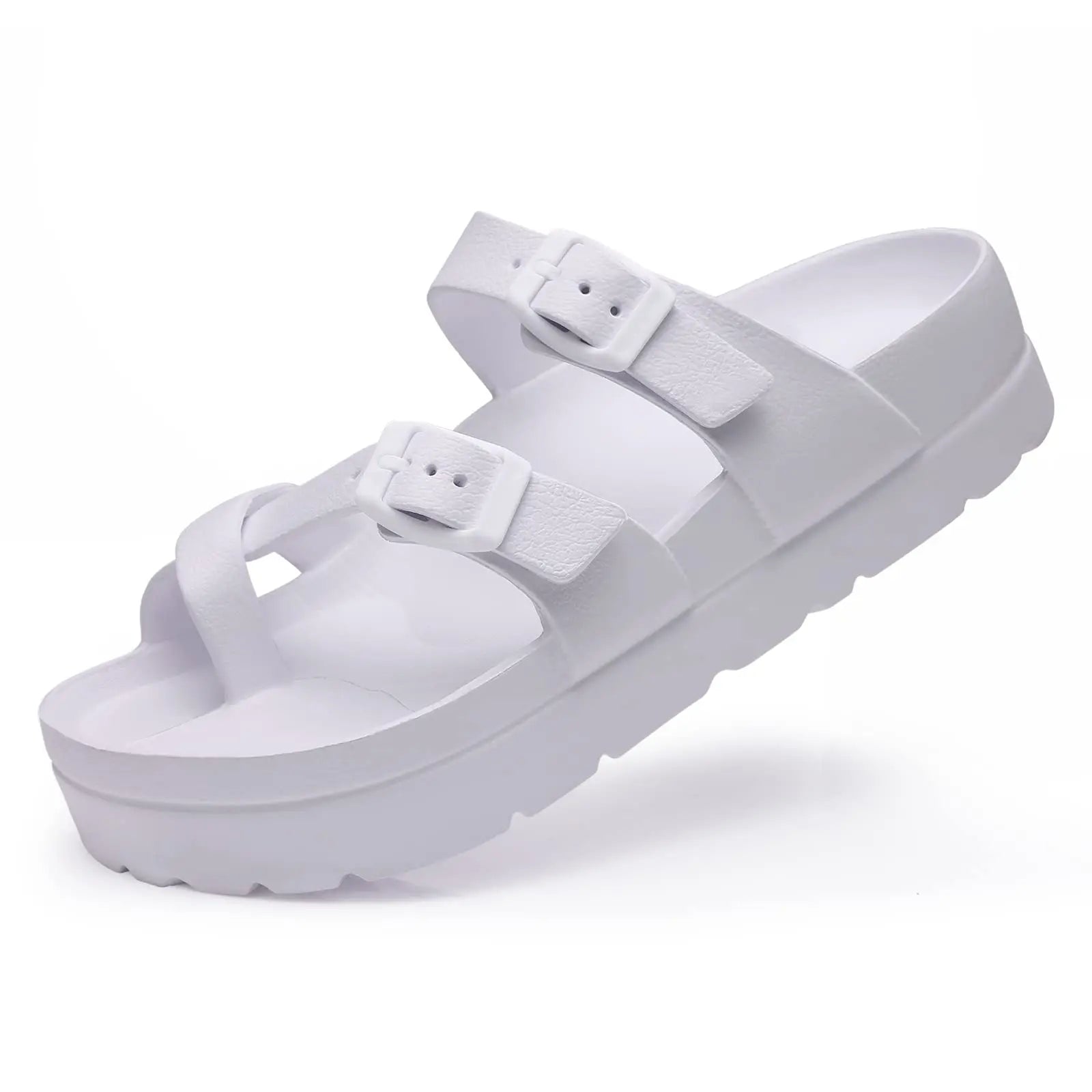 Women Buckle Platform Slides